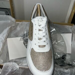 Michael Kors White and Gold Glitter Sneakers